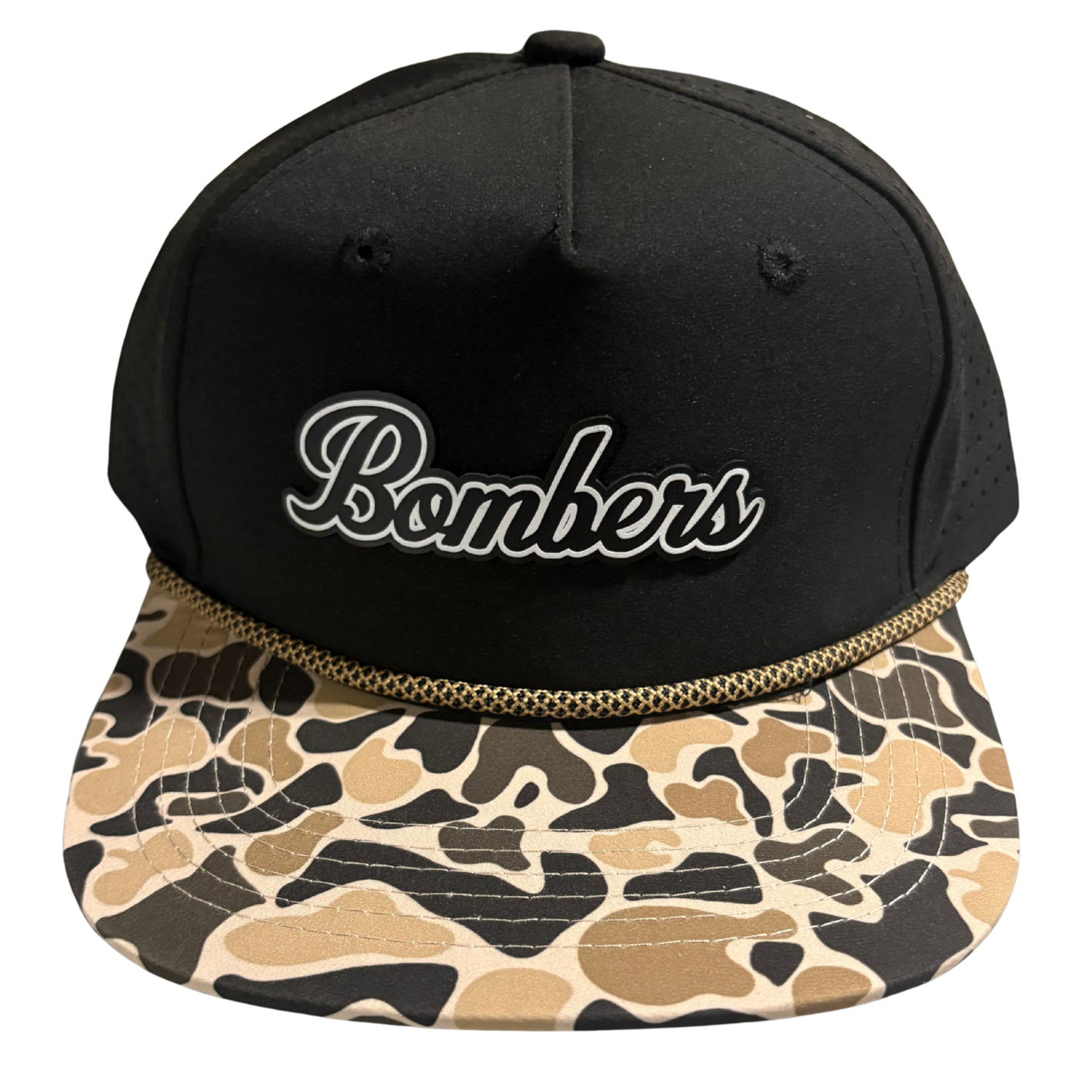 33 - BFP 5 PANEL ROPE  - BLACK/COYOTE CAMO BLACK SCRIPT HAT