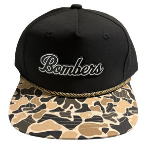 33 - BFP 5 PANEL ROPE  - BLACK/COYOTE CAMO BLACK SCRIPT HAT