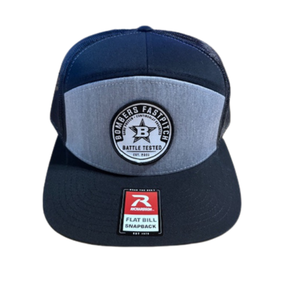 33 - BFP RICHARDSON 7-PANEL GREY/BLACK WHITE BATTLE TESTED PATCH CAP