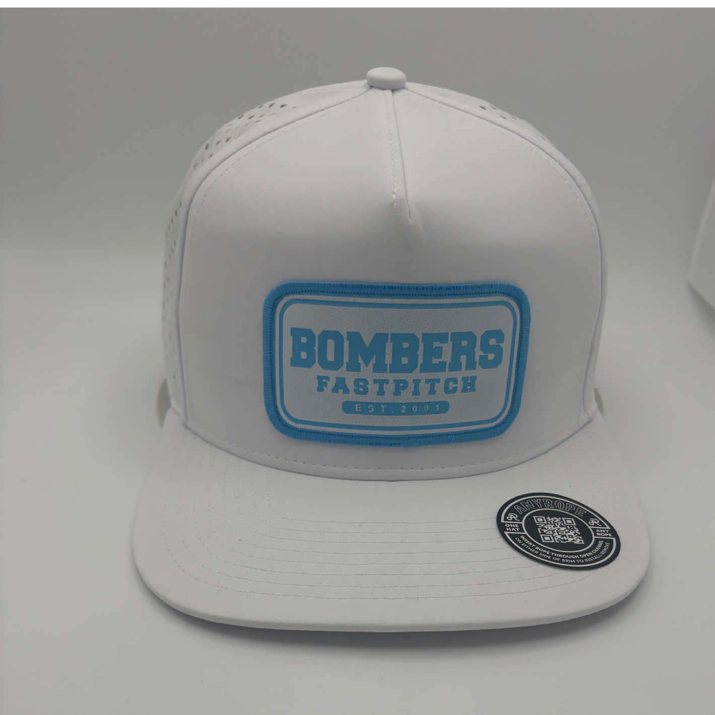 BFP WHITE PERF 6-PANEL - BLUE PATCH HAT