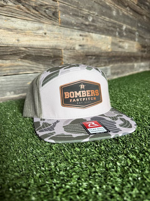 BFP MARSH DUCK CAMO/ LODEN 7-PANEL HAT - BROWN/BLACK LEATHER PATCH