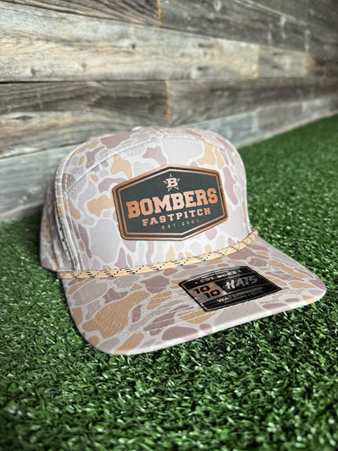 BFP - 5 PANELWILD  DESERT CAMO ROPE HAT / BLACK BOMBER  LEATHER PATCH