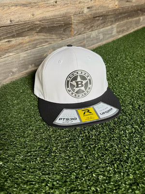 BFP FITTED WHITE / BLACK HAT - BLACK CIRCLE PATCH LOGO