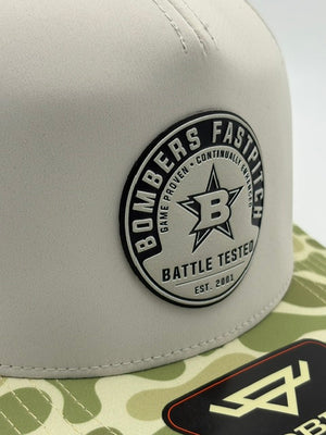 33 - CAMO COLLECTION SOBRO HAT - GREIGE/CAMO BTL TESTED -BOMBERS FP UVDTF RUBBER PATCH