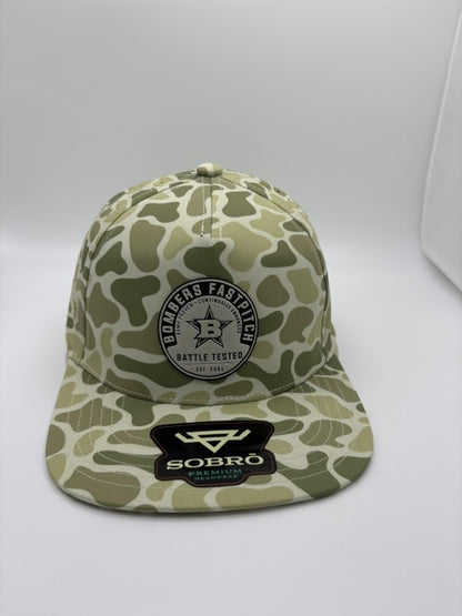 33 - CAMO COLLECTION SOBRO HAT - BATTLE TESTED - WT/BLK BOMBERS FP UVDTF RUBBER PATCH