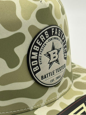 33 - CAMO COLLECTION SOBRO HAT - BATTLE TESTED - WT/BLK BOMBERS FP UVDTF RUBBER PATCH