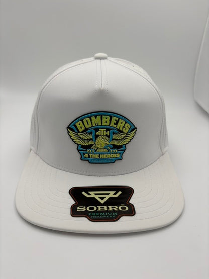 33 - BOMBER COLLECTION SOBRO HAT - WHITE/ YELLOW-BLUE EAGLE PATCH UVDTF RUBBER PATCH