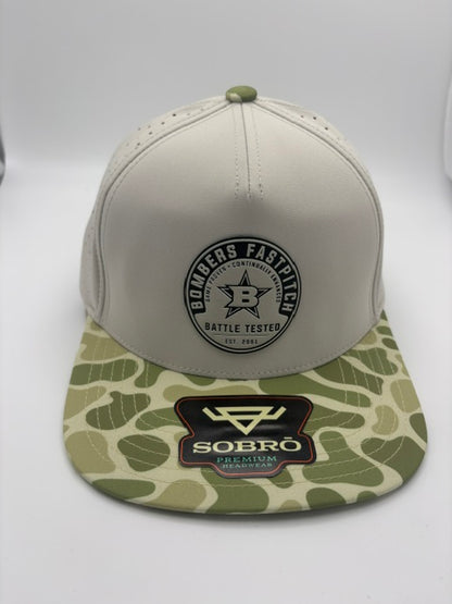 33 - CAMO COLLECTION SOBRO HAT - GREIGE/CAMO BTL TESTED -BOMBERS FP UVDTF RUBBER PATCH